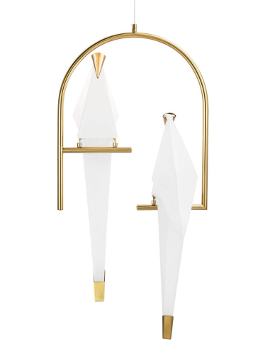 Złota lampa wisząca sufitowa origami 2 ptaki LED