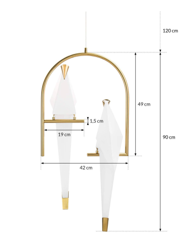 Złota lampa wisząca sufitowa origami 2 ptaki LED