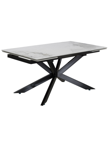 Duży rozkładany stół 240cm ceramiczny blat i 6 obrotowych krzeseł kubełkowych boucle