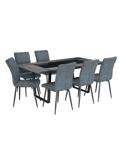 Zestaw dużego stołu 180x80 cm ze szklaną wstawką i 6 krzesłami tapicerowanymi