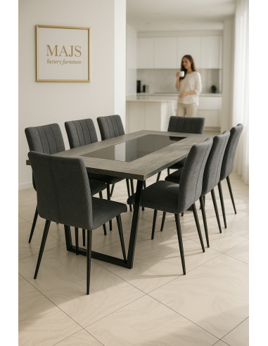 Zestaw dużego stołu 180x80 cm ze szklaną wstawką i 6 krzesłami tapicerowanymi