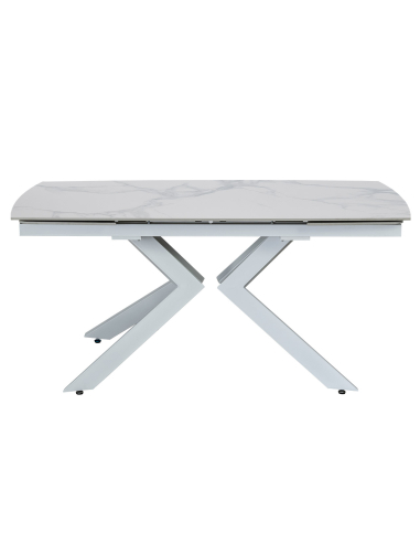 Zestaw do jadalni i sali konferencyjnej: duży stół ceramiczny 160-240 cm + 8 foteli obrotowych bouclé białych