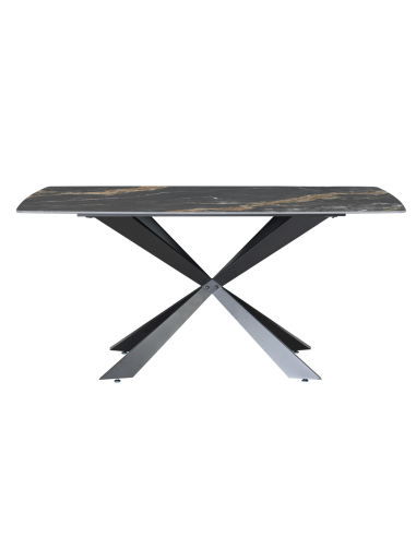 Zestaw do jadalni: stół ceramiczny marmurowy z czarną podstawą + 4 krzesła tapicerowane loft brąz-beż