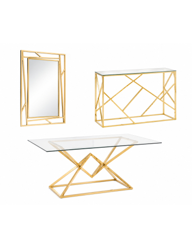 Zestaw mebli glamour złoty: stół 160 cm + konsola 100 cm + lustro 60x90 cm
